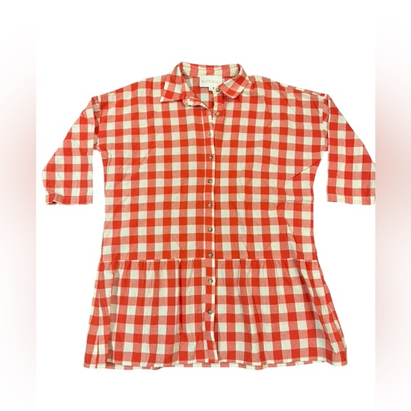 LA Boheme Girls Lifestyle Red Gingham/Plaid Oversized Button Down Dress One Size - Picture 6 of 7